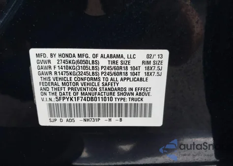 2013 Honda Ridgeline Sport from USA, damaged, VIN 5FPYK1F74DB011010